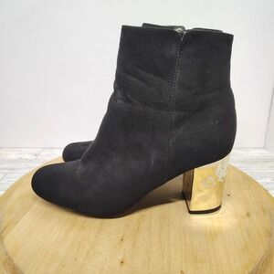 Just Fab Nori Womens Ankle Boots Size 10 Black Gold Block Heel Side Zip Shoes